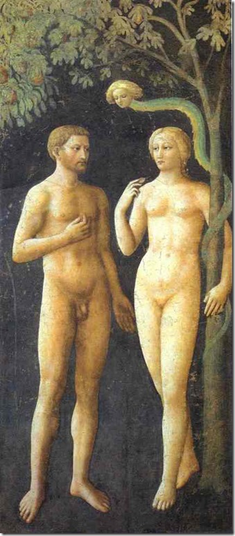 Adam et Eve sous l’arbre de la connaissance au Paradis, Masolino, Chapelle Brancacci, Eglise Santa Maria del Carmine, Florence