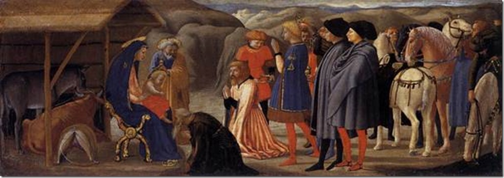 L’Adoration des mages, Polyptyque de Pise, Masaccio, vers 1426 - Tempera sur bois, 21 × 61 cm, Staatliche Museen, Berlin