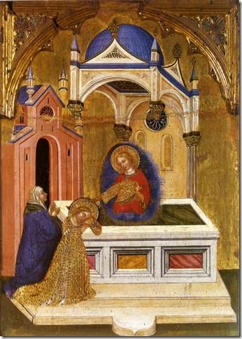 Eutychie et Lucie sur la tombe de Sainte Agathe, Jacobello del Fiore